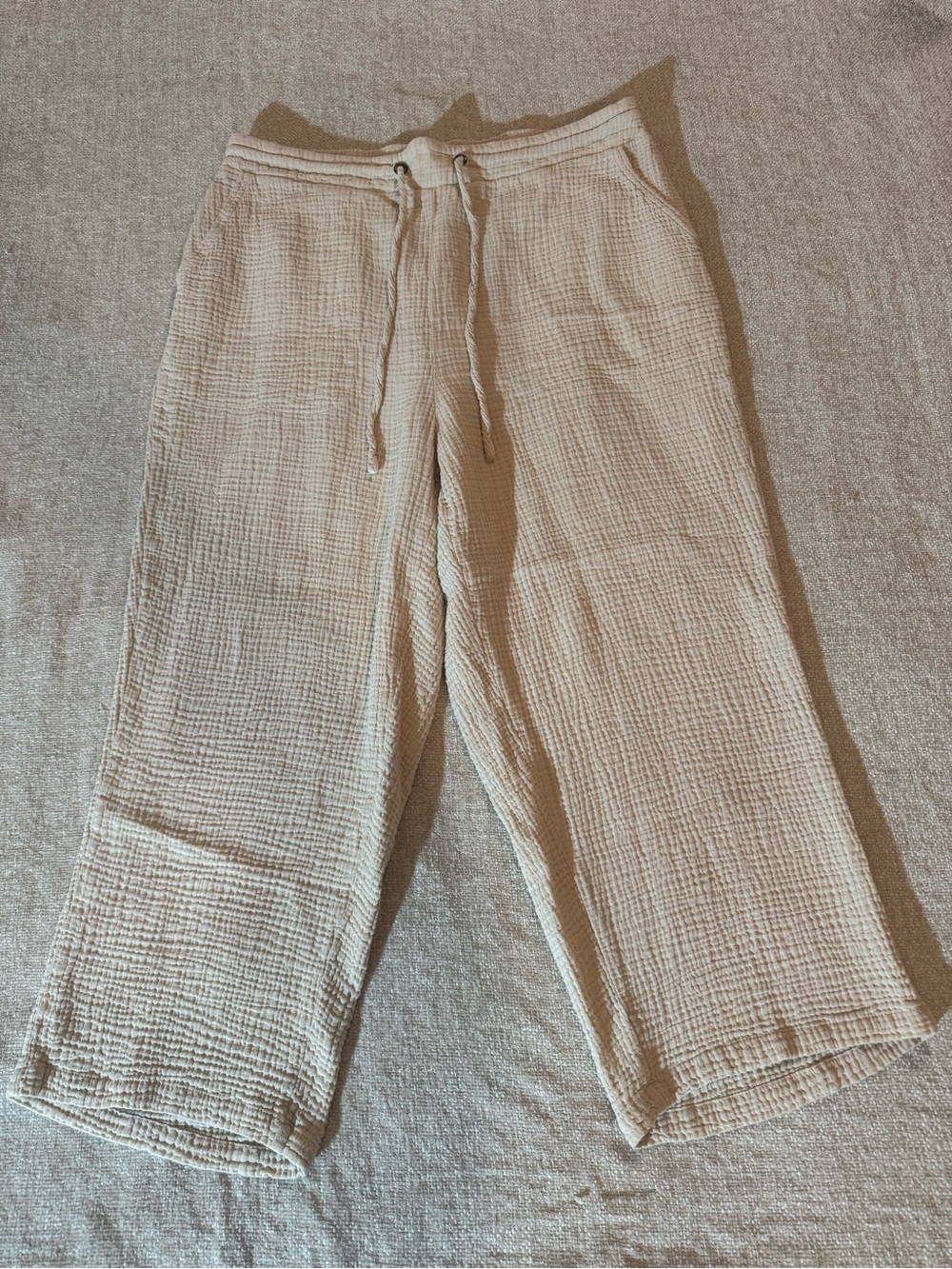 Anthropologie Cynthia Rowley Cotton Gauze Cream Cropped Pants 1X